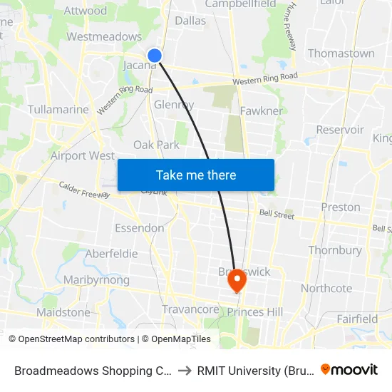 Broadmeadows Shopping Centre/Tanderrum Way to RMIT University (Brunswick Campus) map