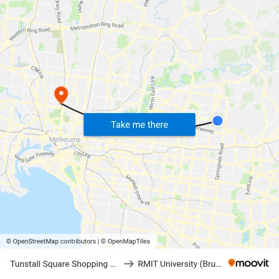 Tunstall Square Shopping Centre/Doncaster Rd to RMIT University (Brunswick Campus) map