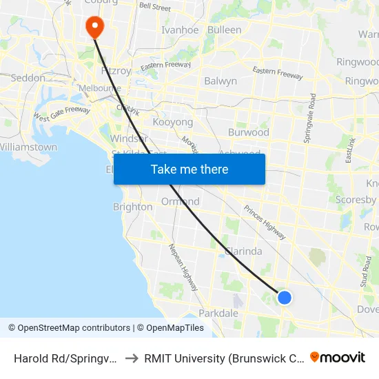 Harold Rd/Springvale Rd to RMIT University (Brunswick Campus) map