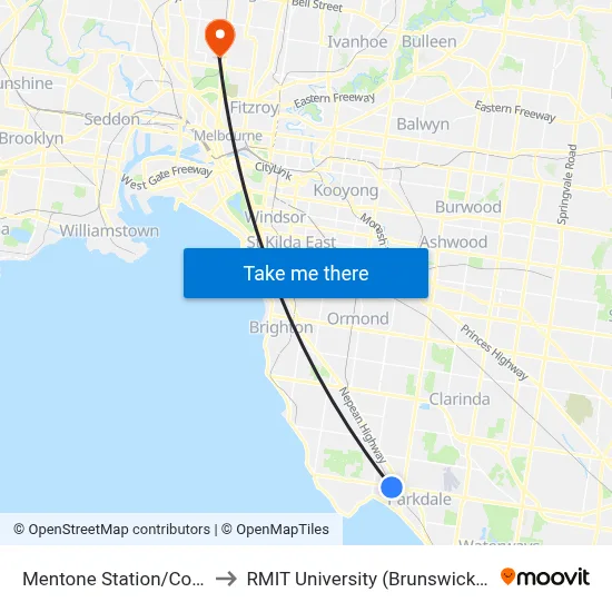 Mentone Station/Como Pde to RMIT University (Brunswick Campus) map
