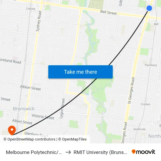 Melbourne Polytechnic/St Georges Rd to RMIT University (Brunswick Campus) map
