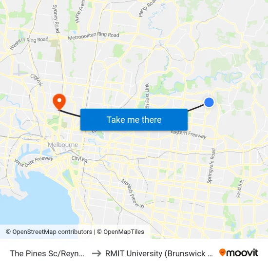 The Pines Sc/Reynolds Rd to RMIT University (Brunswick Campus) map