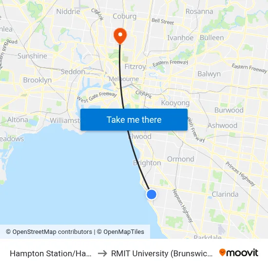 Hampton Station/Hampton St to RMIT University (Brunswick Campus) map