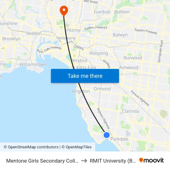 Mentone Girls Secondary College/Charman Rd to RMIT University (Brunswick Campus) map