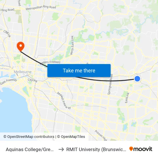 Aquinas College/Great Ryrie St to RMIT University (Brunswick Campus) map
