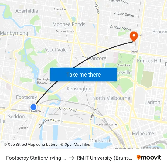 Footscray Station/Irving St to RMIT University (Brunswick Campus) map