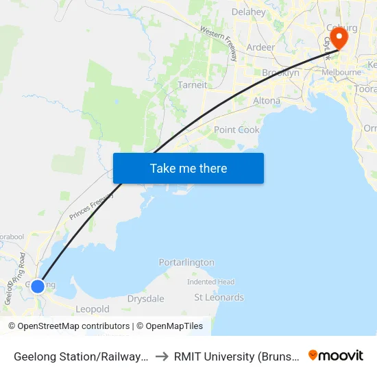 Geelong Station/Railway Tce to RMIT University (Brunswick Campus) map