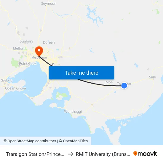 Traralgon Station/Princes St to RMIT University (Brunswick Campus) map