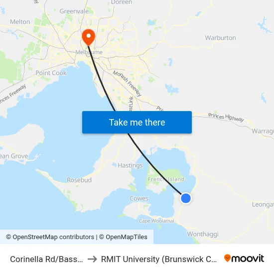 Corinella Rd/Bass Hwy to RMIT University (Brunswick Campus) map