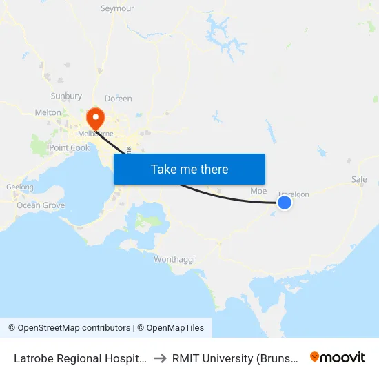 Latrobe Regional Hospital to RMIT University (Brunswick Campus) map