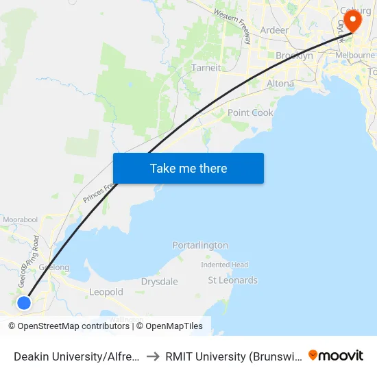 Deakin University/Alfred Deakin Dr to RMIT University (Brunswick Campus) map