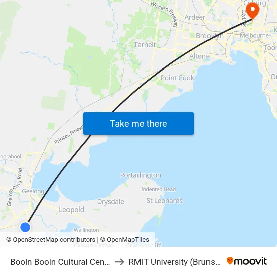 Booln Booln Cultural Centre/Torquay Rd to RMIT University (Brunswick Campus) map