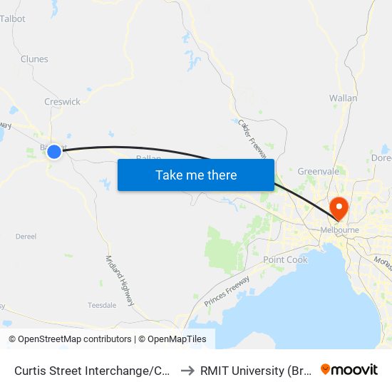 Curtis Street Interchange/Curtis St (Ballarat Central) to RMIT University (Brunswick Campus) map