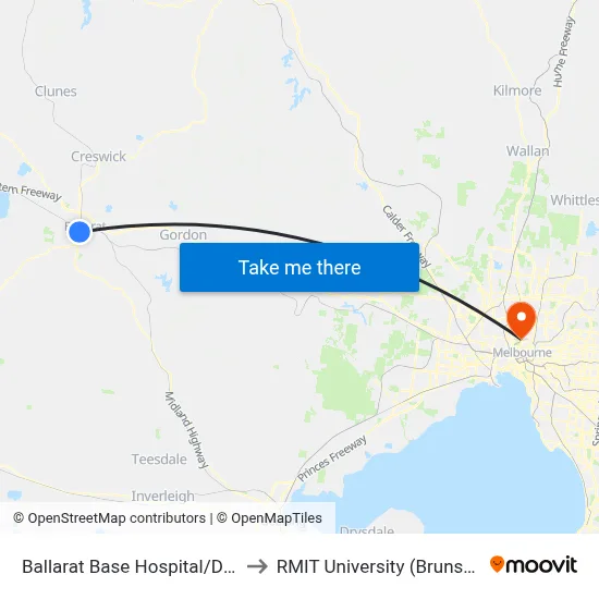 Ballarat Base Hospital/Drummond St N to RMIT University (Brunswick Campus) map