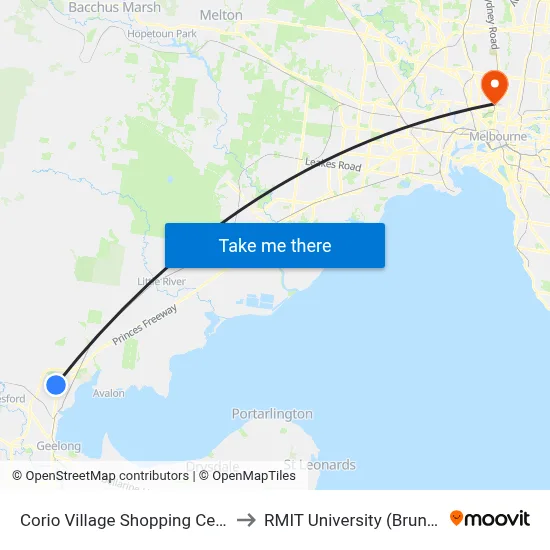 Corio Village Shopping Centre/Gellibrand St to RMIT University (Brunswick Campus) map