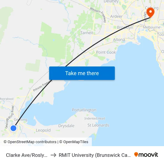 Clarke Ave/Roslyn Rd to RMIT University (Brunswick Campus) map