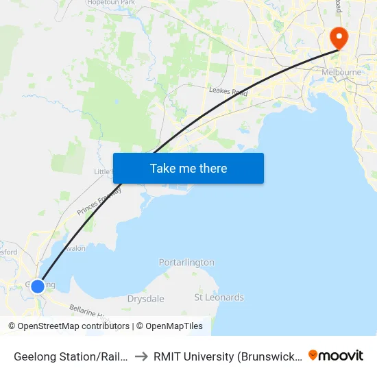 Geelong Station/Railway Tce to RMIT University (Brunswick Campus) map