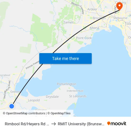 Rimbool Rd/Heyers Rd to RMIT University (Brunswick Campus) map