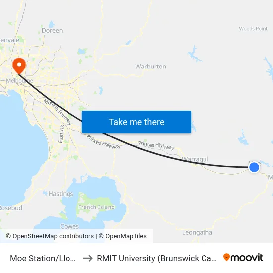 Moe Station/Lloyd St to RMIT University (Brunswick Campus) map