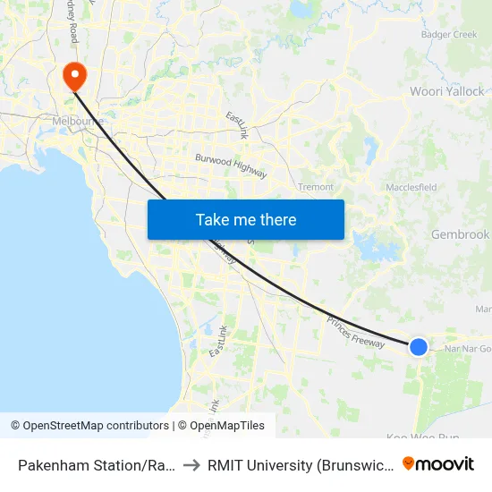 Pakenham Station/Railway Ave to RMIT University (Brunswick Campus) map