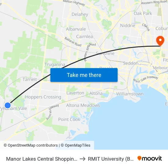 Manor Lakes Central Shopping Centre/Manor Lakes Bvd to RMIT University (Brunswick Campus) map