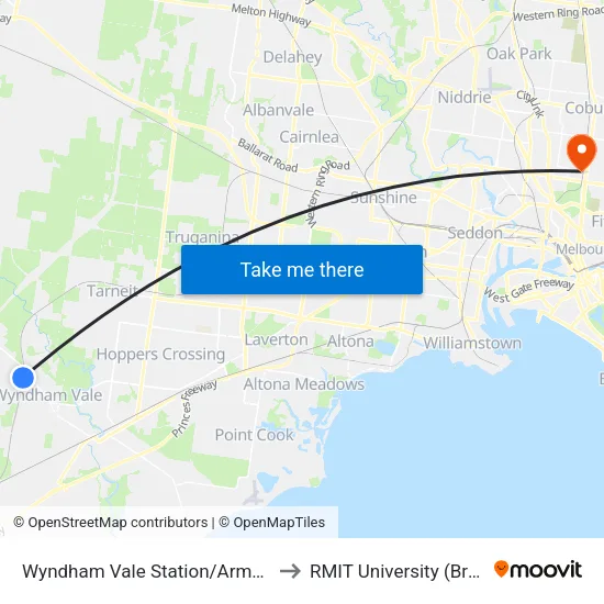 Wyndham Vale Station/Armstrong Rd to RMIT University (Brunswick Campus) map