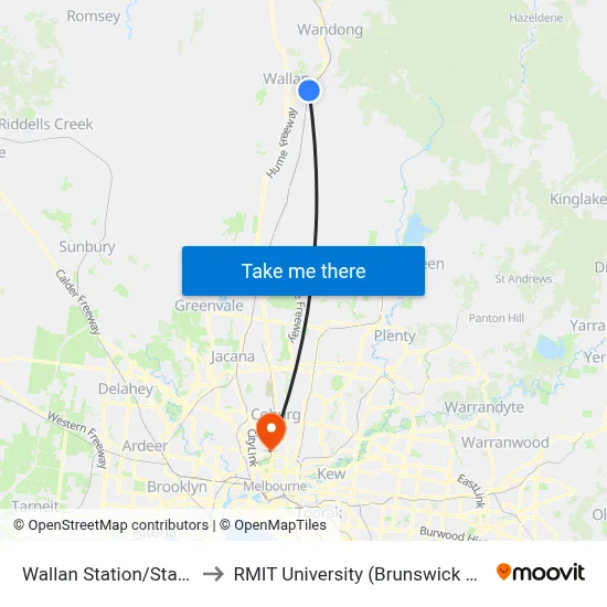 Wallan Station/Station St to RMIT University (Brunswick Campus) map