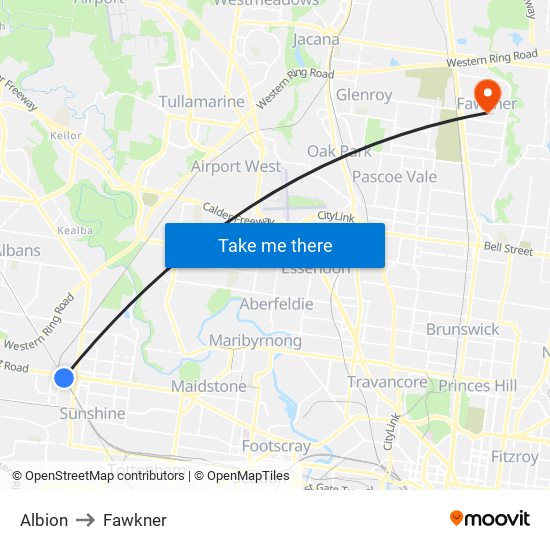 Albion to Fawkner map