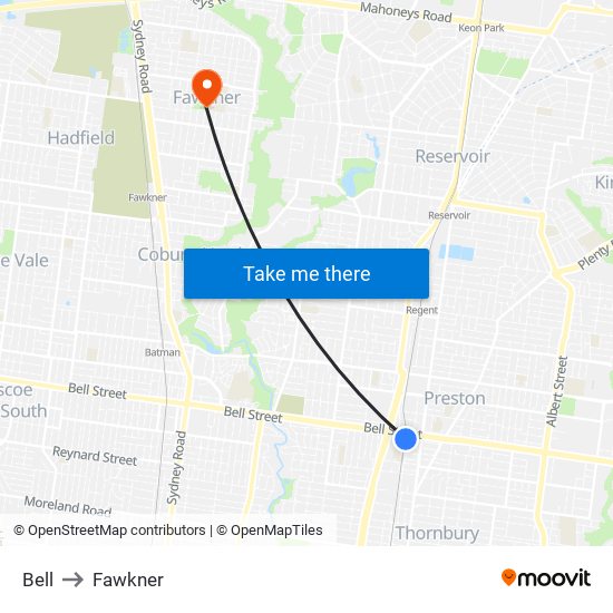 Bell to Fawkner map