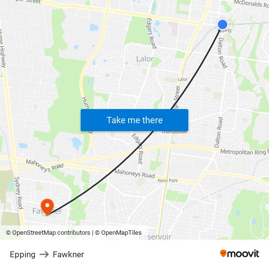 Epping to Fawkner map