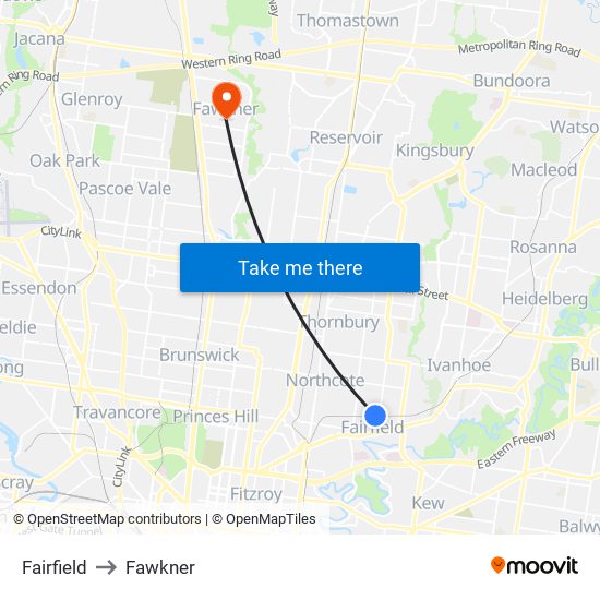 Fairfield to Fawkner map