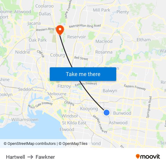 Hartwell to Fawkner map