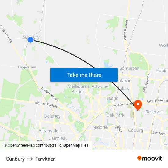 Sunbury to Fawkner map