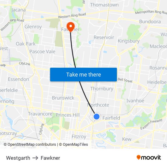 Westgarth to Fawkner map