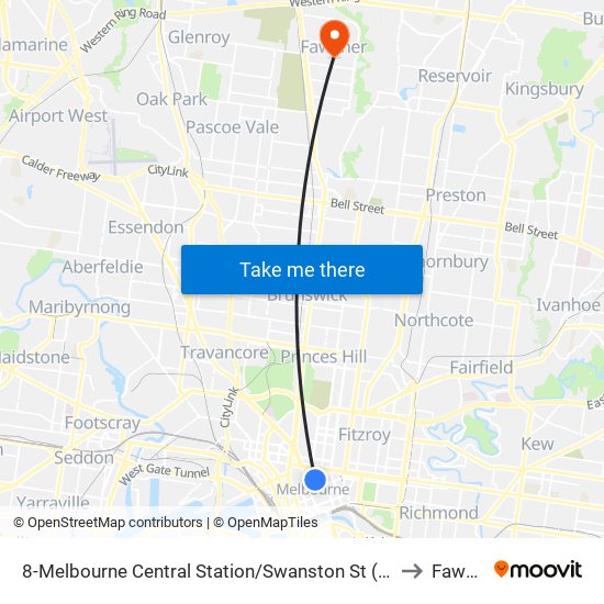 8-Melbourne Central Station/Swanston St (Melbourne City) to Fawkner map