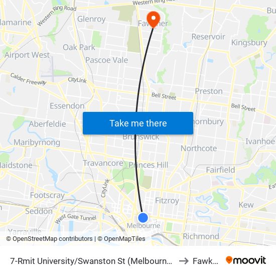 7-Rmit University/Swanston St (Melbourne City) to Fawkner map