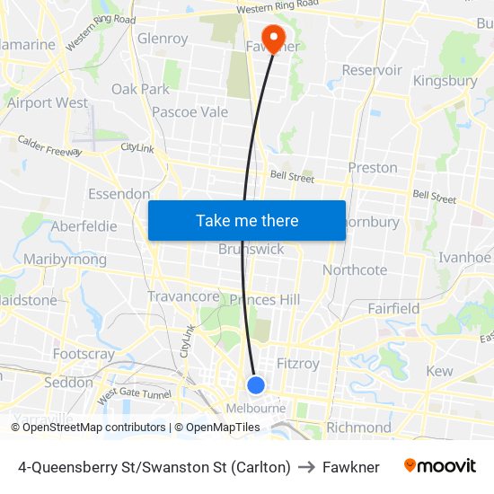 4-Queensberry St/Swanston St (Carlton) to Fawkner map