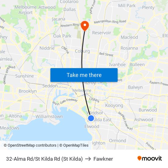 32-Alma Rd/St Kilda Rd (St Kilda) to Fawkner map