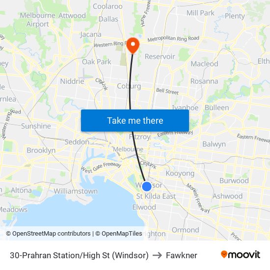 30-Prahran Station/High St (Windsor) to Fawkner map