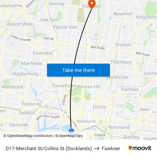 D17-Merchant St/Collins St (Docklands) to Fawkner map