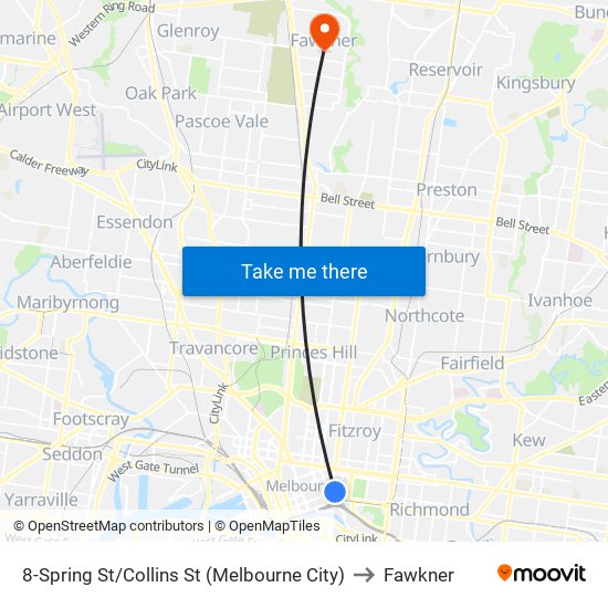 8-Spring St/Collins St (Melbourne City) to Fawkner map