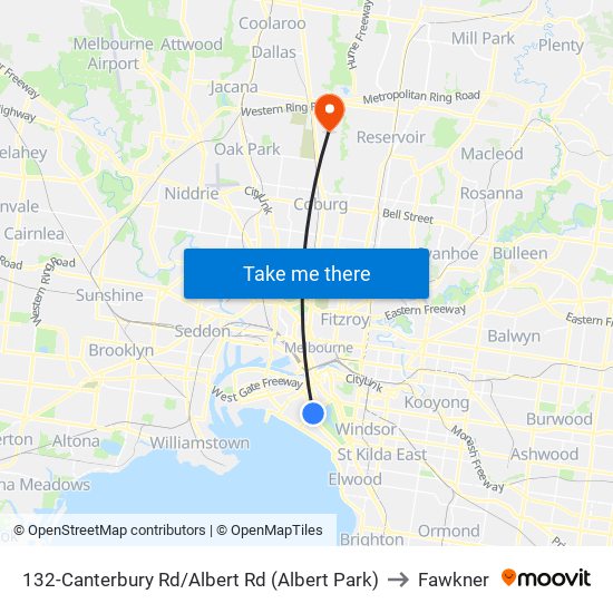 132-Canterbury Rd/Albert Rd (Albert Park) to Fawkner map