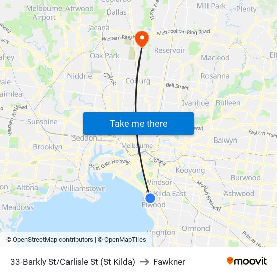 33-Barkly St/Carlisle St (St Kilda) to Fawkner map