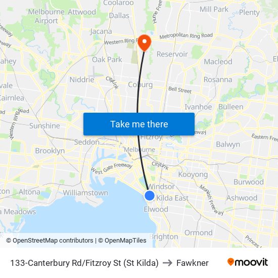 133-Canterbury Rd/Fitzroy St (St Kilda) to Fawkner map