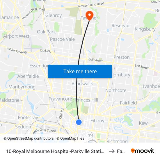 10-Royal Melbourne Hospital-Parkville Station/Royal Pde (Melbourne City) to Fawkner map