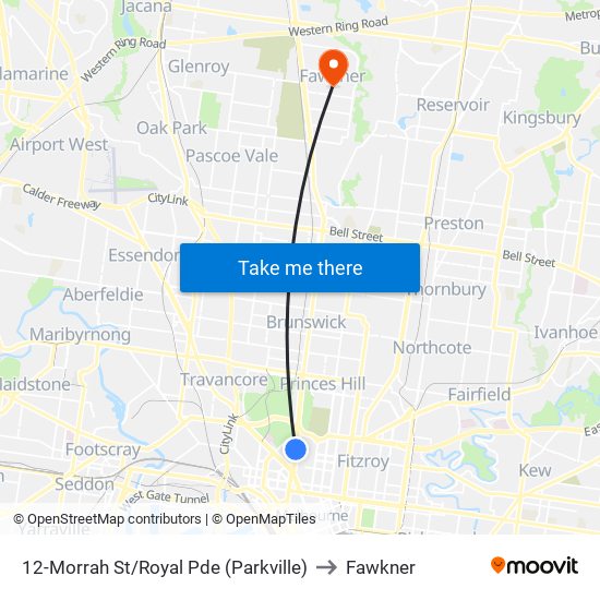 12-Morrah St/Royal Pde (Parkville) to Fawkner map