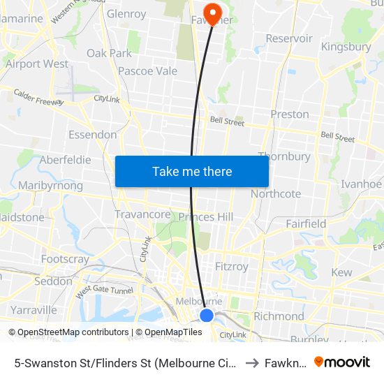 5-Swanston St/Flinders St (Melbourne City) to Fawkner map