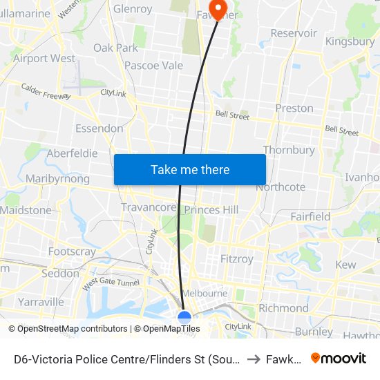 D6-Victoria Police Centre/Flinders St (Southbank) to Fawkner map