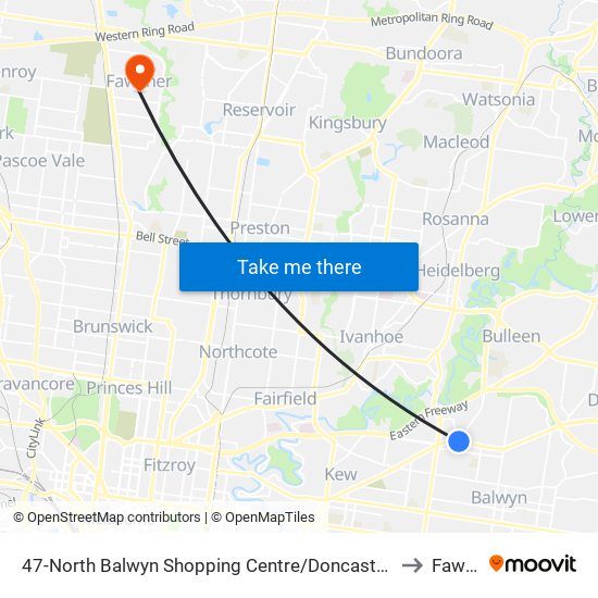 47-North Balwyn Shopping Centre/Doncaster Rd (Balwyn North) to Fawkner map