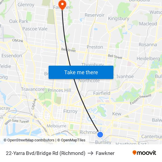 22-Yarra Bvd/Bridge Rd (Richmond) to Fawkner map